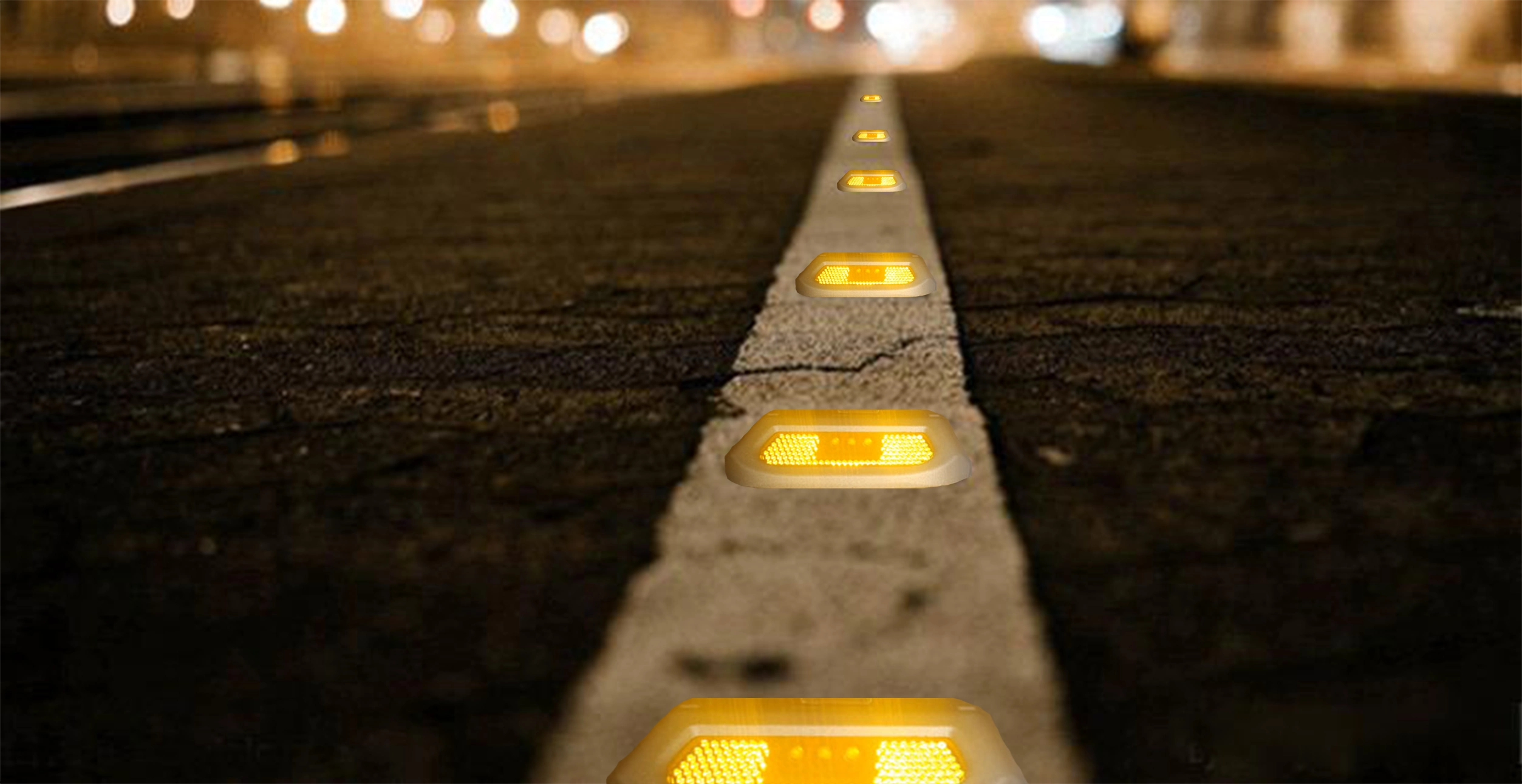 太阳能道钉夜晚效果